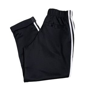 Adidas Womens Black Pants Small 3 Stripe Elastic Waist Cuffed Primeblue Athletic